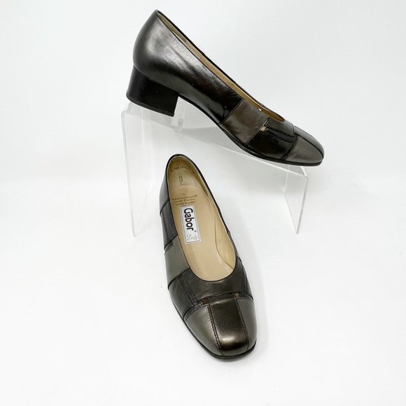 Gabor Womens Bronze Brown Leather Patchwork Block Heels Pumps Size 7 - Picture 3 of 11